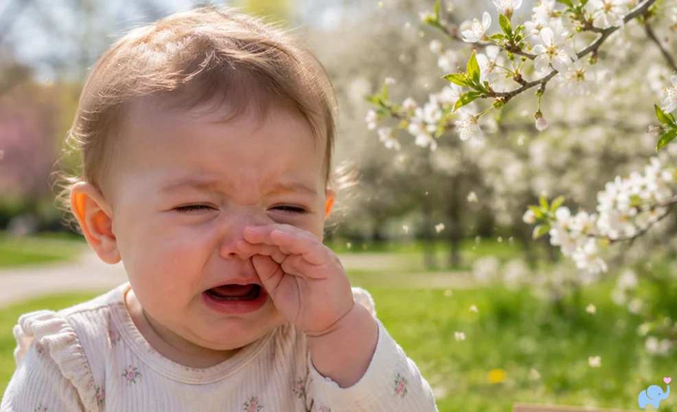 baby with allergic reaction on face