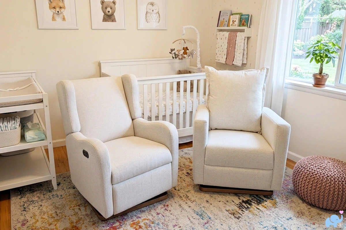 nestig gliders drift and dawn being reviewed in a baby nursery background